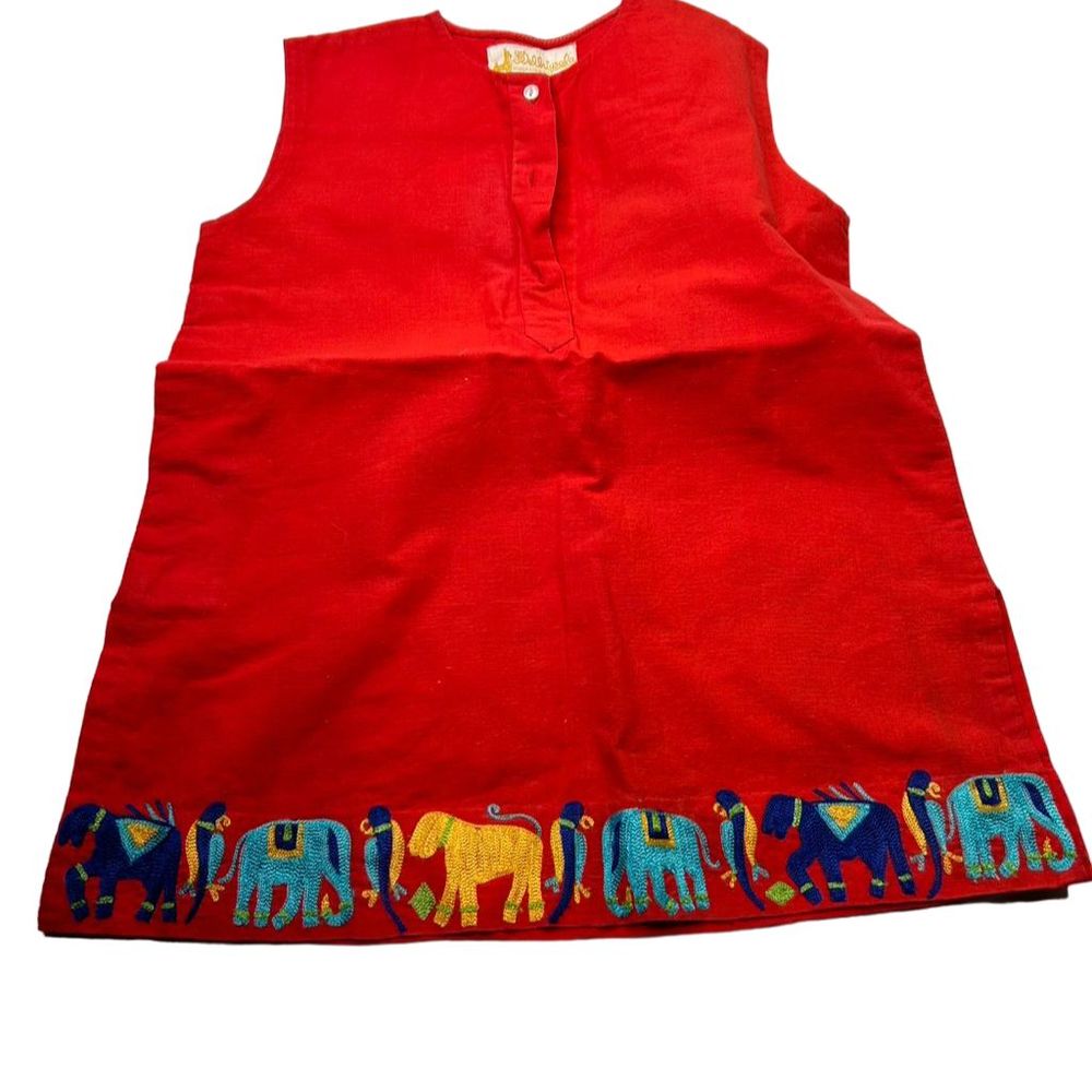 Delhiwala Girls Red Cotton Elephant Dress Traditional Handmade Indian Dress Sz 4
